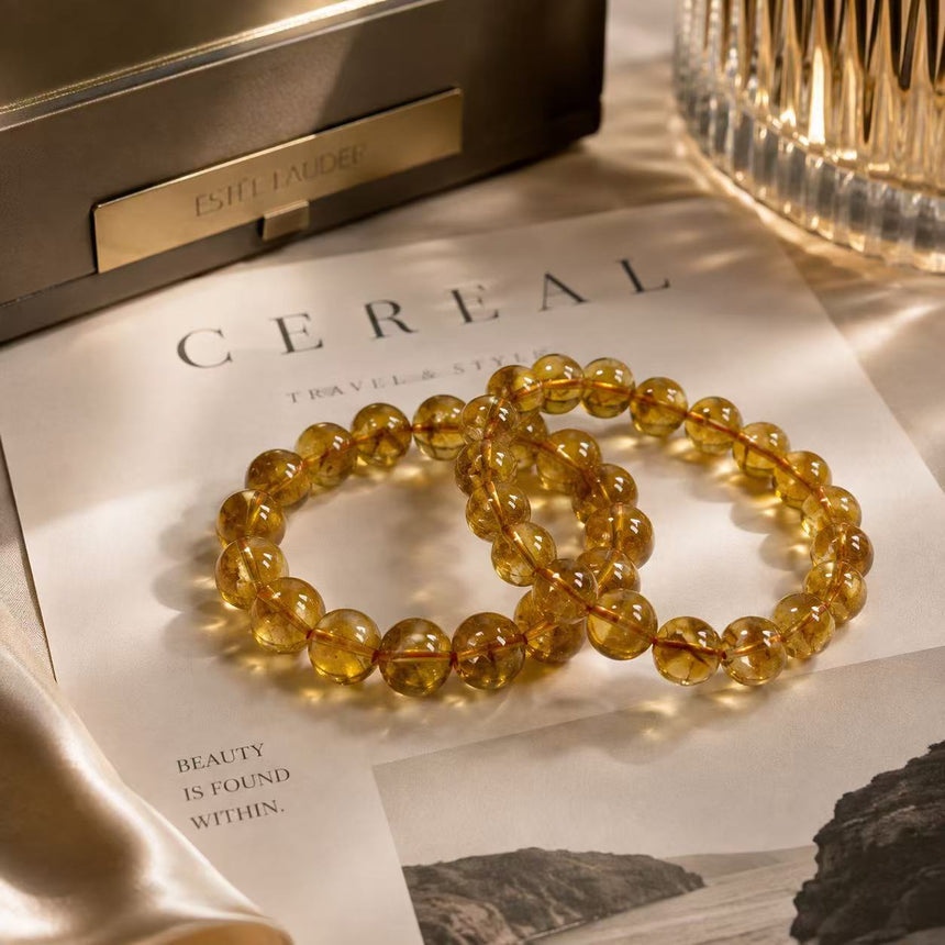 Natural Golden Citrine Yellow Gemstone Beaded Bracelet