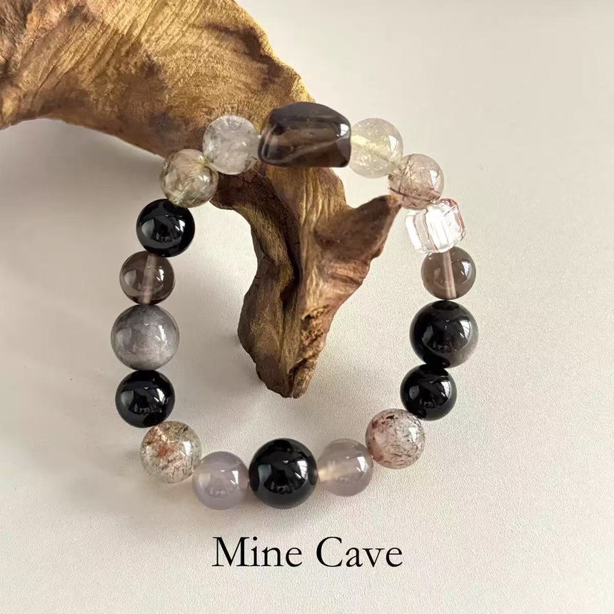 Natural Obsidian Smoky Quartz Crystal Bracelet