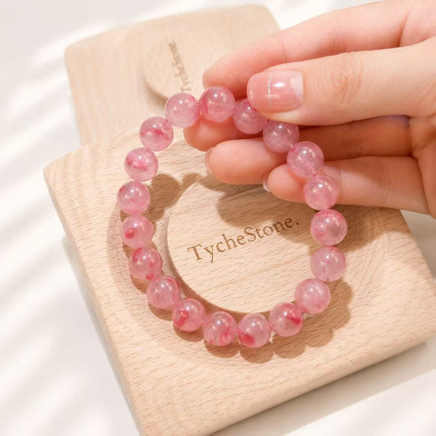 Natural Strawberry Quartz Crystal Bracelet Genuine Pink